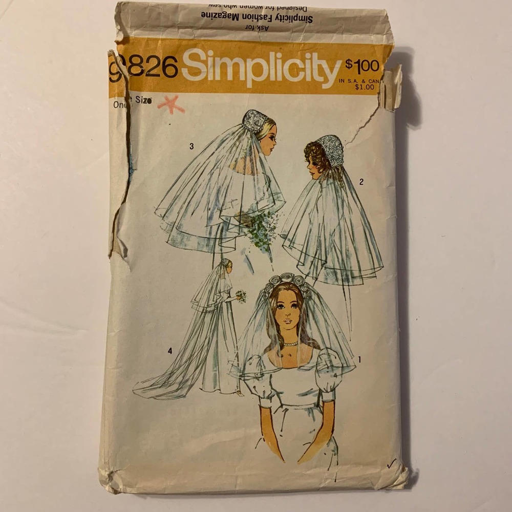 Simplicity 9826 Bridal Headpieces Veil Pattern Women One Size Multi Good Vintage